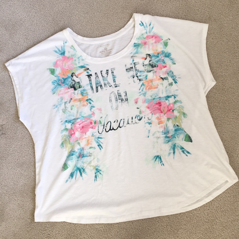 2/$15 “Take Me On Vacation” White Top